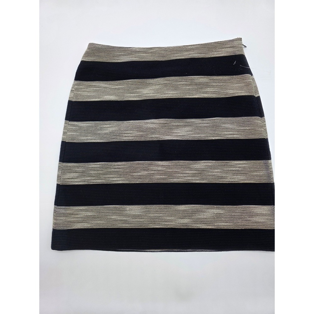 Striped Mini Skirt Women 0 Navy Blue Gold Excellent Textured Lined Zip